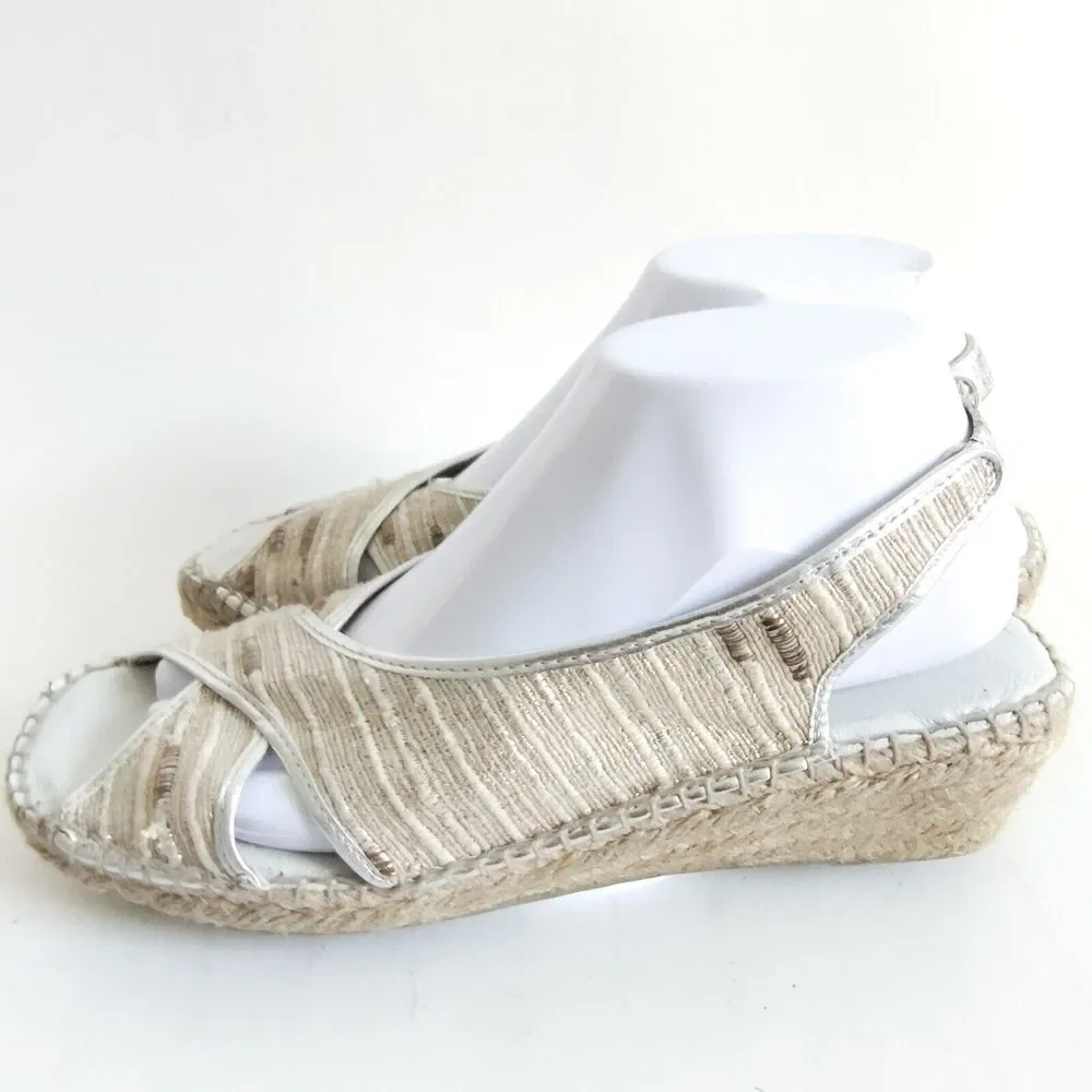 Andre Assous Espadrille Wedge Sandals Women's Size 10 Shoes Metallic Neutral Tan
